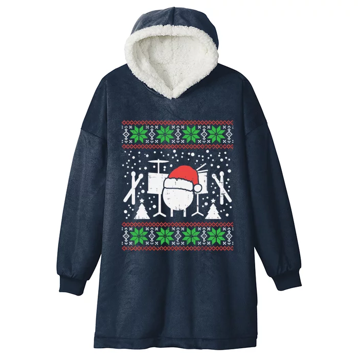 Drums Ugly Christmas Sweater Music Band Xmas Drummer Hooded Wearable Blanket