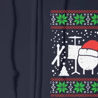 Drums Ugly Christmas Sweater Music Band Xmas Drummer Full Zip Hoodie