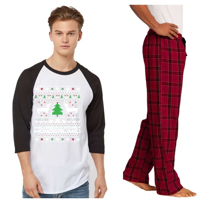 Dachshund Ugly Christmas Cute Gift Doxie Santa Christmas Raglan Sleeve Pajama Set