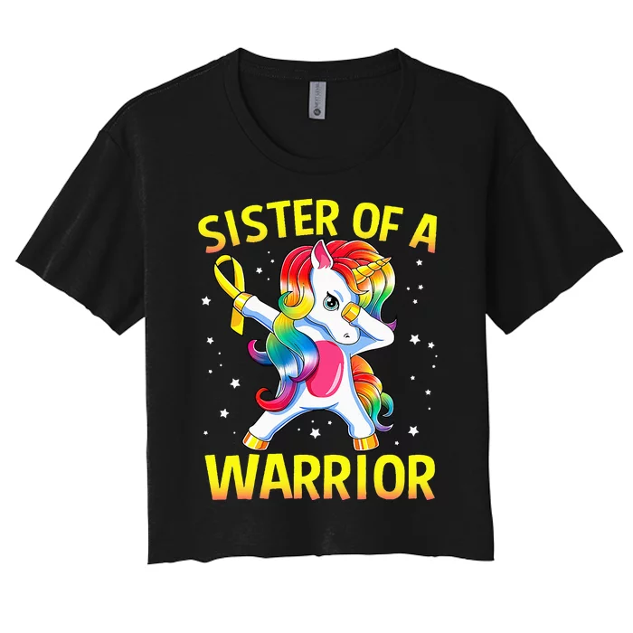 Dabbing Unicorn Childhood Cancer Awareness Proud Sister Women's Crop Top Tee