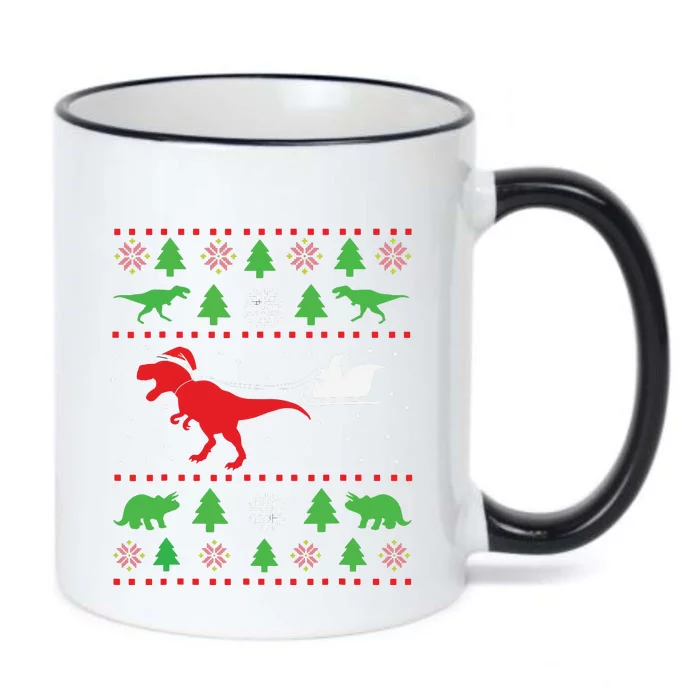 Dinosaur Ugly Christmas Sweater For Adults Black Color Changing Mug