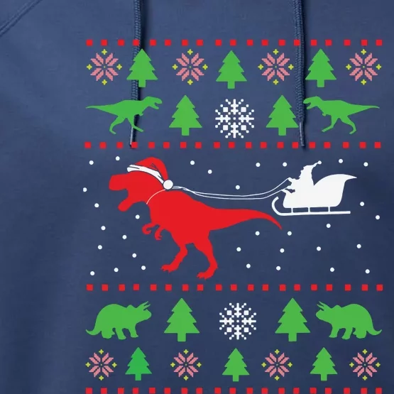 Dinosaur Ugly Christmas Sweater For Adults Performance Fleece Hoodie