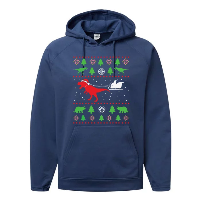 Dinosaur Ugly Christmas Sweater For Adults Performance Fleece Hoodie