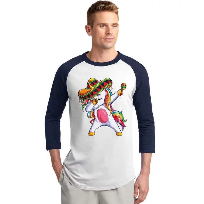 Dabbing Unicorn Cinco De Mayo Mexican Gift Baseball Sleeve Shirt