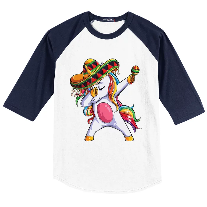 Dabbing Unicorn Cinco De Mayo Mexican Gift Baseball Sleeve Shirt