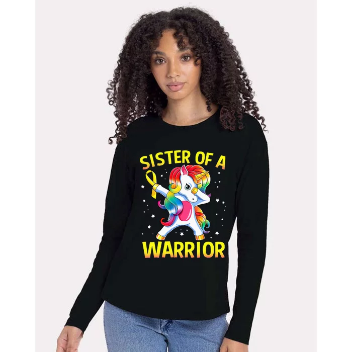 Dabbing Unicorn Childhood Cancer Awareness Proud Sister Womens Cotton Relaxed Long Sleeve T-Shirt