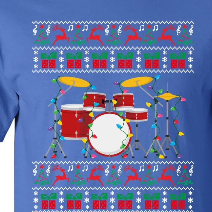 Drum Ugly Christmas Sweater Drummer Xmas Lights Family Gift Tall T-Shirt