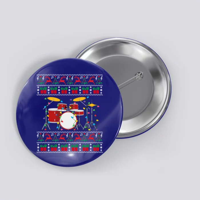 Drum Ugly Christmas Sweater Drummer Xmas Lights Family Gift Button