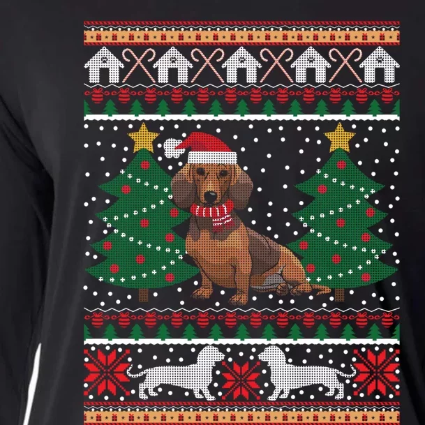 Dachshund Ugly Christmas Funny Holiday Dog Lover Xmas Gift Cooling Performance Long Sleeve Crew