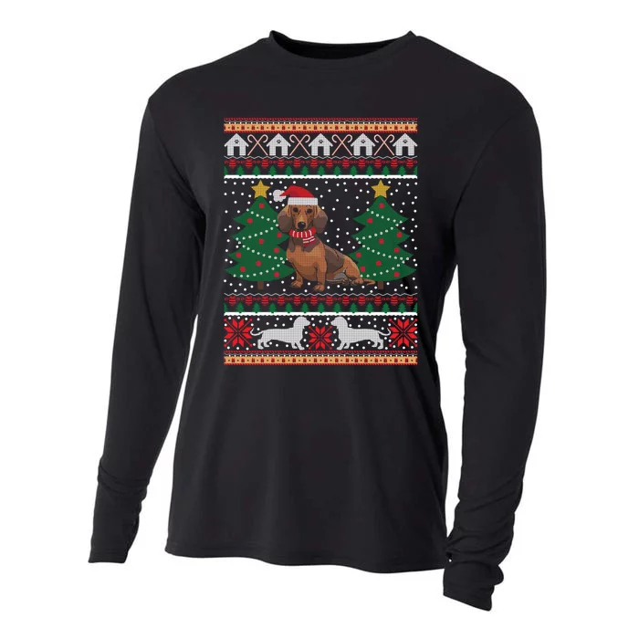 Dachshund Ugly Christmas Funny Holiday Dog Lover Xmas Gift Cooling Performance Long Sleeve Crew