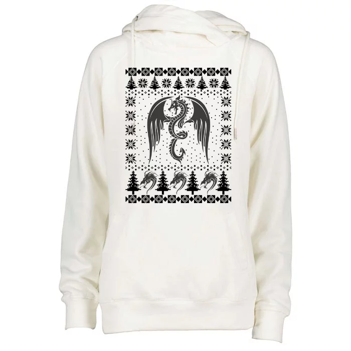 Dragon Ugly Christmas Fantasy Mystical Holiday Xmas Gift Womens Funnel Neck Pullover Hood