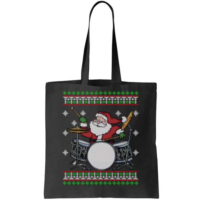 Drummer Ugly Christmas Sweater Santa Claus Playing Gift Tote Bag