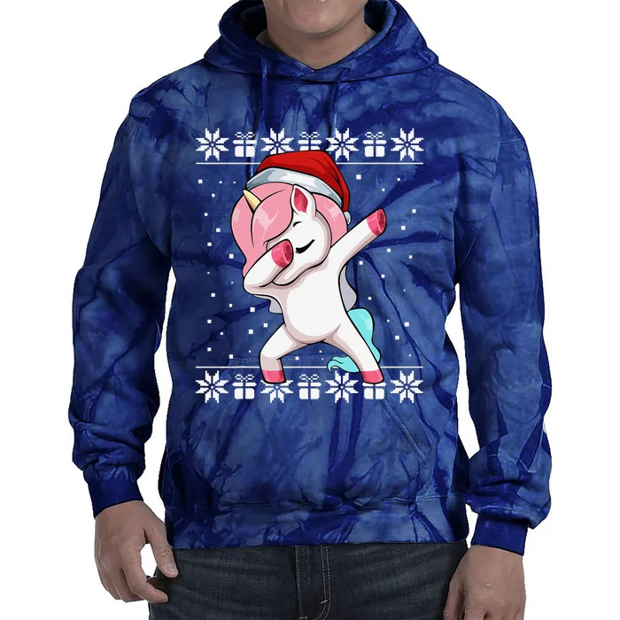 Dabbing Unicorn Christmas Pajama Cute Ugly XMas Santa Hat Tie Dye Hoodie