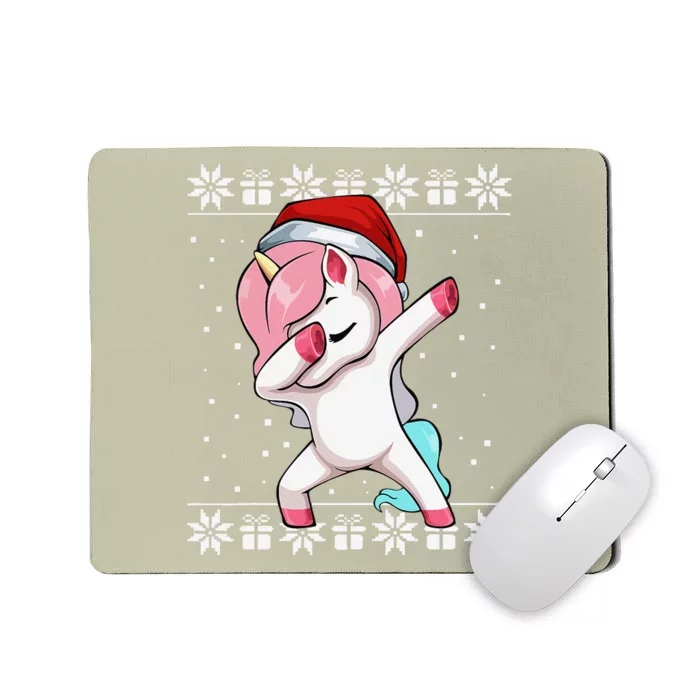 Dabbing Unicorn Christmas Pajama Cute Ugly XMas Santa Hat Mousepad