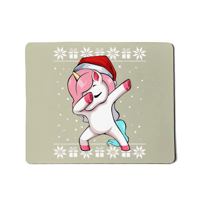 Dabbing Unicorn Christmas Pajama Cute Ugly XMas Santa Hat Mousepad