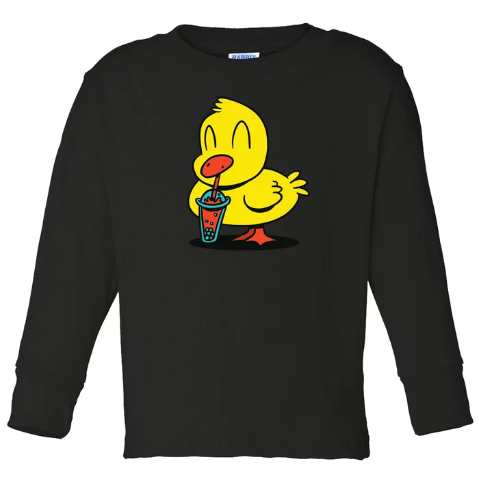 Duck Bubble Tea Toddler Long Sleeve Shirt