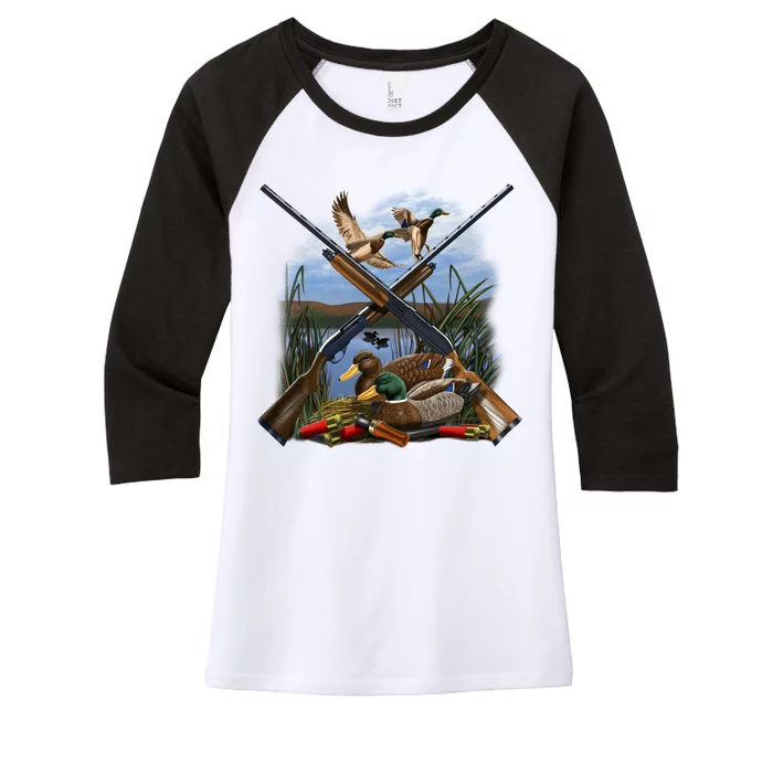 Duck Hunting Layout Women's Tri-Blend 3/4-Sleeve Raglan Shirt