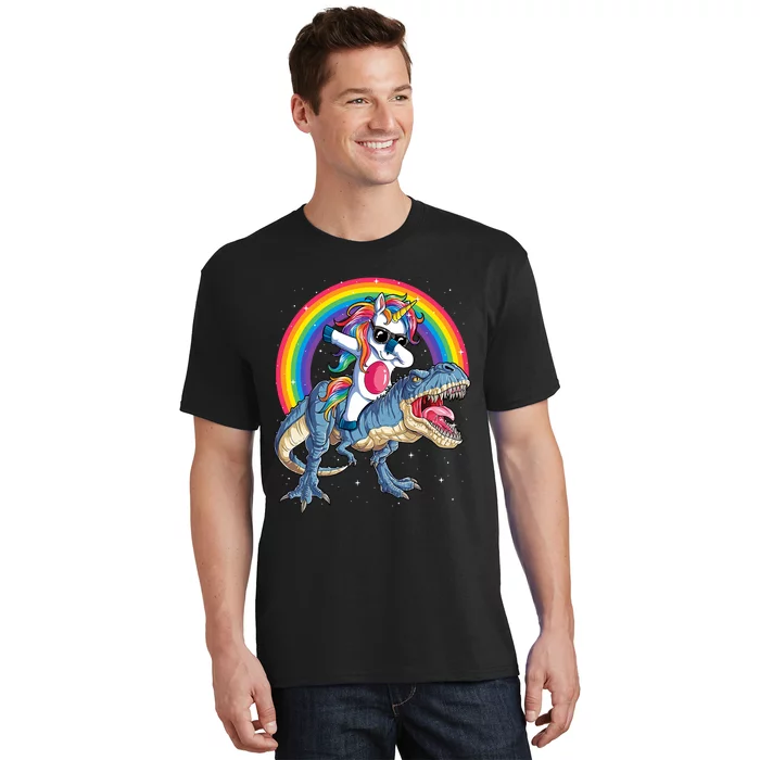 Dabbing Unicorn Dinosaur T Rex Rainbow Galaxy T-Shirt