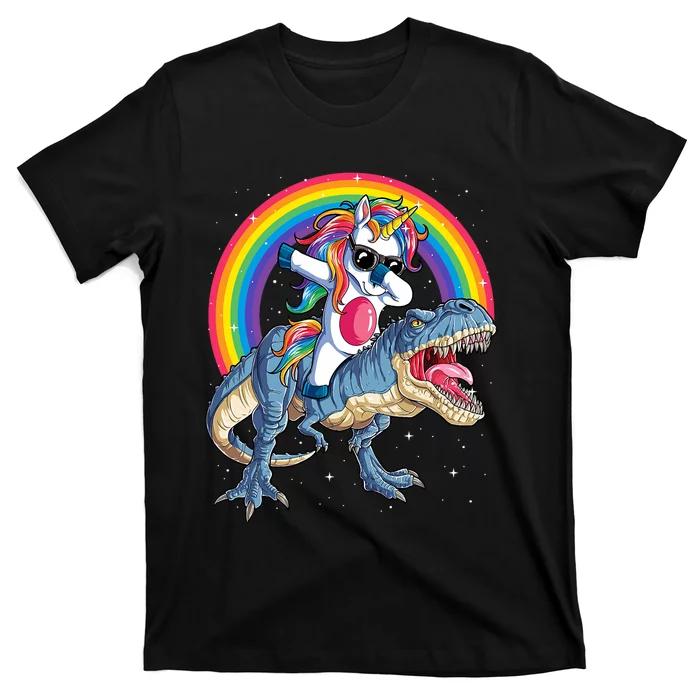 Dabbing Unicorn Dinosaur T Rex Rainbow Galaxy T-Shirt