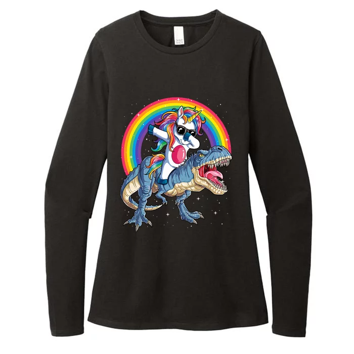 Dabbing Unicorn Dinosaur T Rex Rainbow Galaxy Womens CVC Long Sleeve Shirt