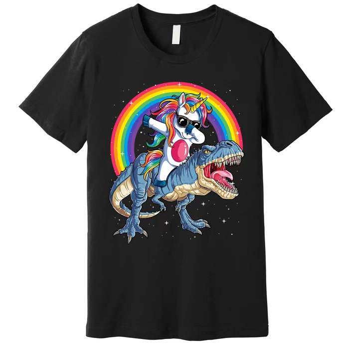 Dabbing Unicorn Dinosaur T Rex Rainbow Galaxy Premium T-Shirt