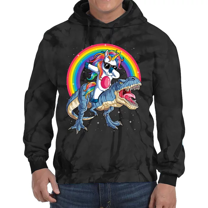 Dabbing Unicorn Dinosaur T Rex Rainbow Galaxy Tie Dye Hoodie