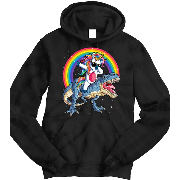 Dabbing Unicorn Dinosaur T Rex Rainbow Galaxy Tie Dye Hoodie