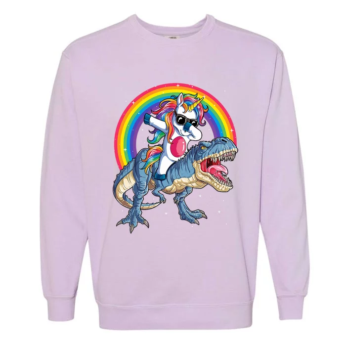 Dabbing Unicorn Dinosaur T Rex Rainbow Galaxy Garment-Dyed Sweatshirt