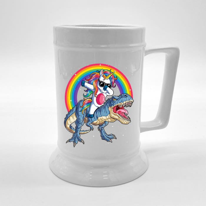 Dabbing Unicorn Dinosaur T Rex Rainbow Galaxy Front & Back Beer Stein