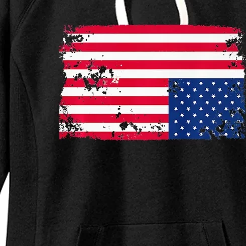 Distress Upside Down American Flag Women's Fleece Hoodie