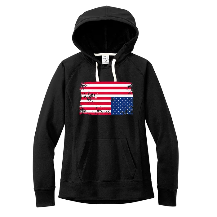 Distress Upside Down American Flag Women's Fleece Hoodie