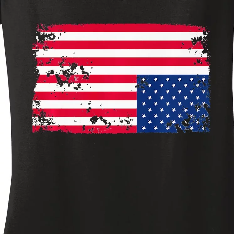 Distress Upside Down American Flag Women's V-Neck T-Shirt