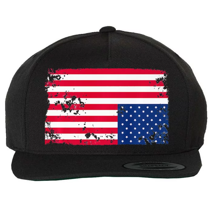 Distress Upside Down American Flag Wool Snapback Cap