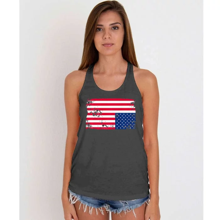 Distress Upside Down American Flag Women's Knotted Racerback Tank