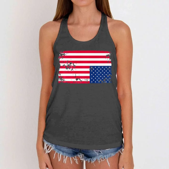 Distress Upside Down American Flag Women's Knotted Racerback Tank