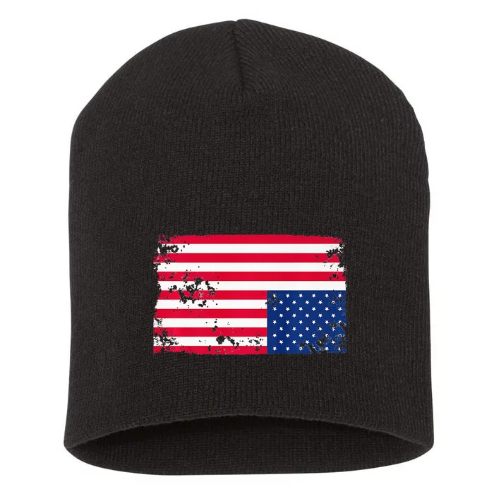 Distress Upside Down American Flag Short Acrylic Beanie