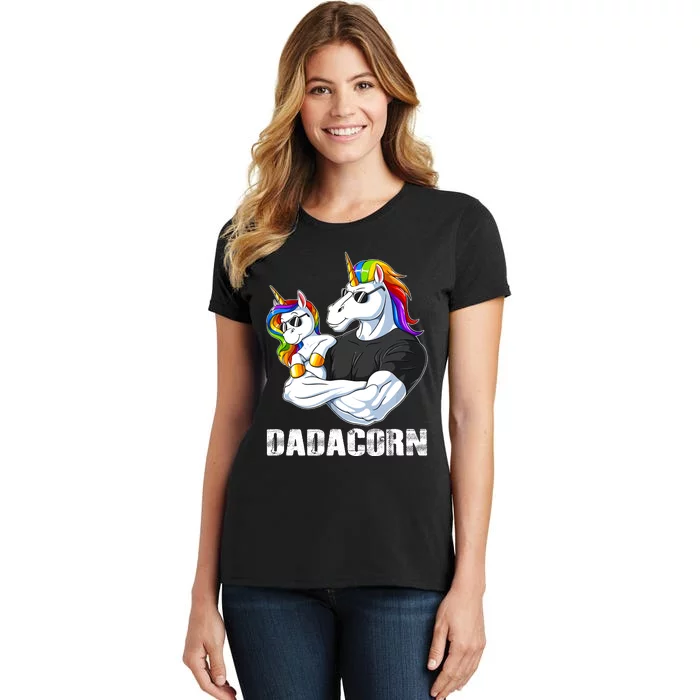 Dadacorn Unicorn Dad And Baby Christmas Papa Gift Women's T-Shirt