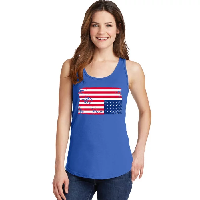 Distress Upside Down American Flag Ladies Essential Tank