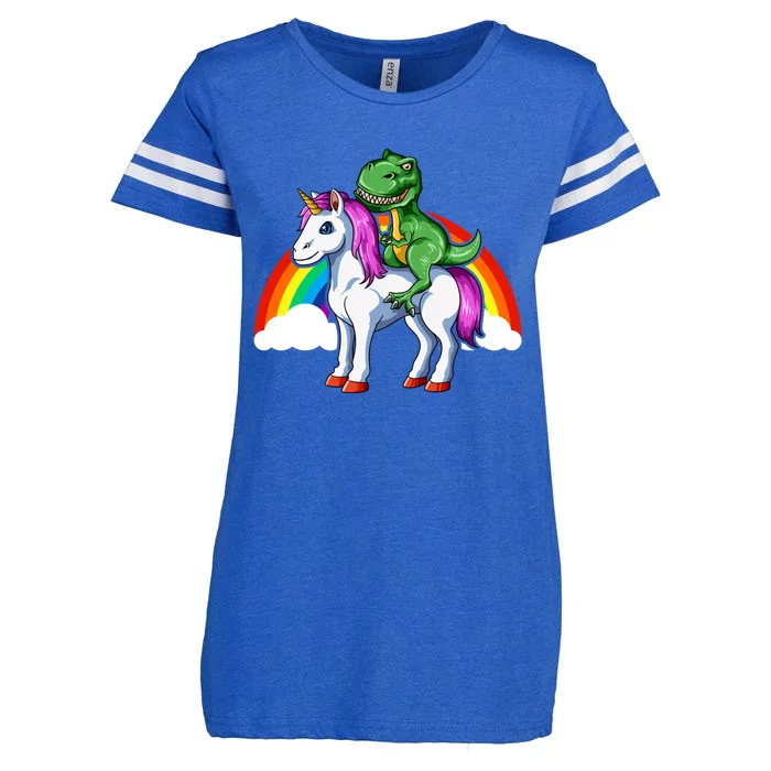 Dinosaur Unicorn Dinosaur Riding Unicorn T Rex Rainbow Gift Enza Ladies Jersey Football T-Shirt