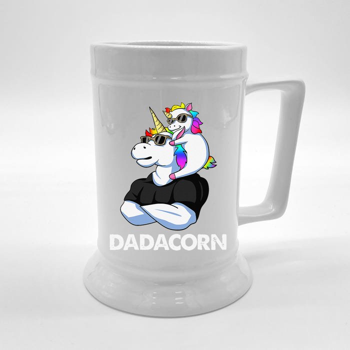 Dadacorn Unicorn Dad and Baby Christmas Papa Father's Day Front & Back Beer Stein