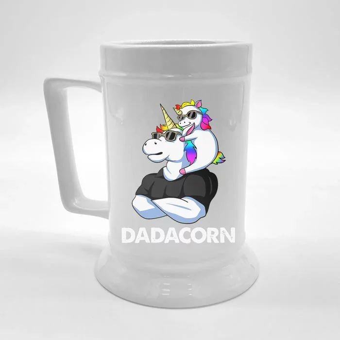 Dadacorn Unicorn Dad and Baby Christmas Papa Father's Day Front & Back Beer Stein