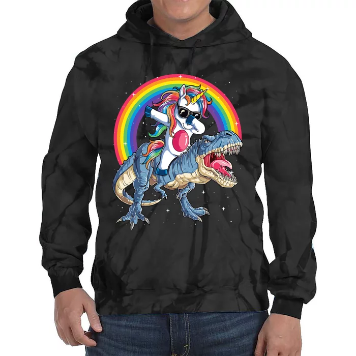 Dabbing Unicorn Dinosaur T Rex Tie Dye Hoodie