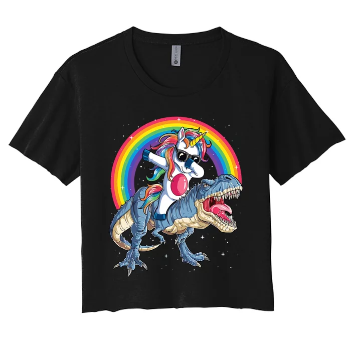 Dabbing Unicorn Dinosaur T Rex Women's Crop Top Tee