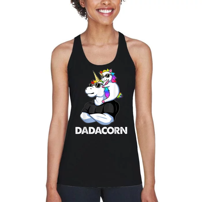 Dadacorn - Unicorn Dad and Baby Christmas Papa Father's Day Women's Racerback Tank