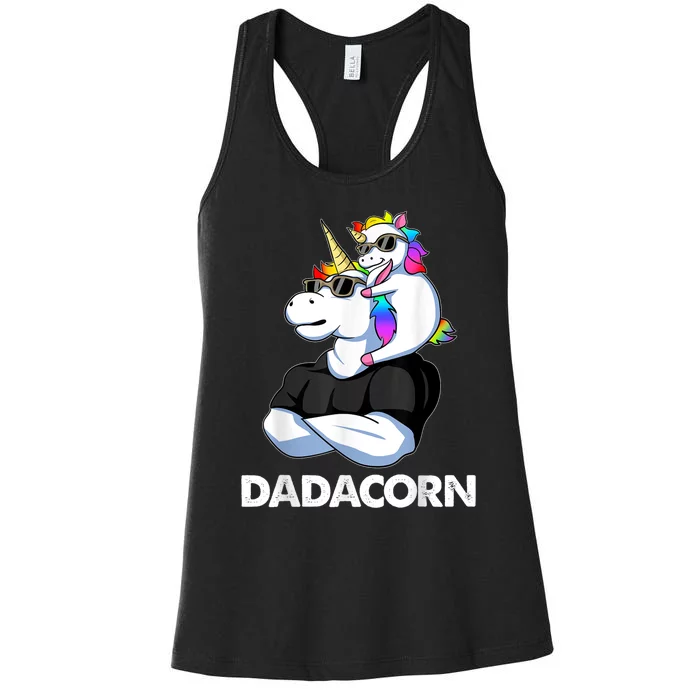 Dadacorn - Unicorn Dad and Baby Christmas Papa Father's Day Women's Racerback Tank