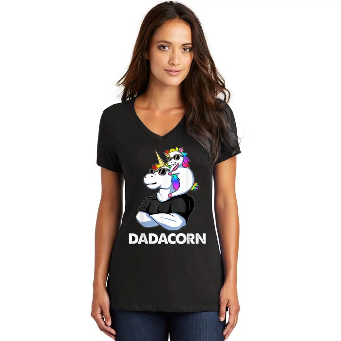 Dadacorn - Unicorn Dad and Baby Christmas Papa Father's Day Women's V-Neck T-Shirt