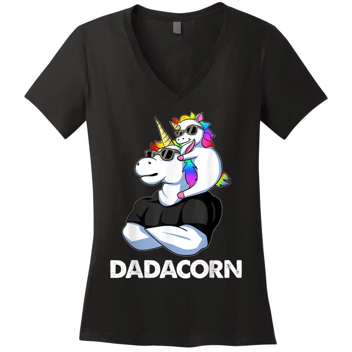 Dadacorn - Unicorn Dad and Baby Christmas Papa Father's Day Women's V-Neck T-Shirt