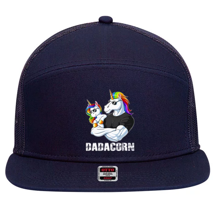 Dadacorn Unicorn Dad and Baby Christmas Papa Gift 7 Panel Mesh Trucker Snapback Hat