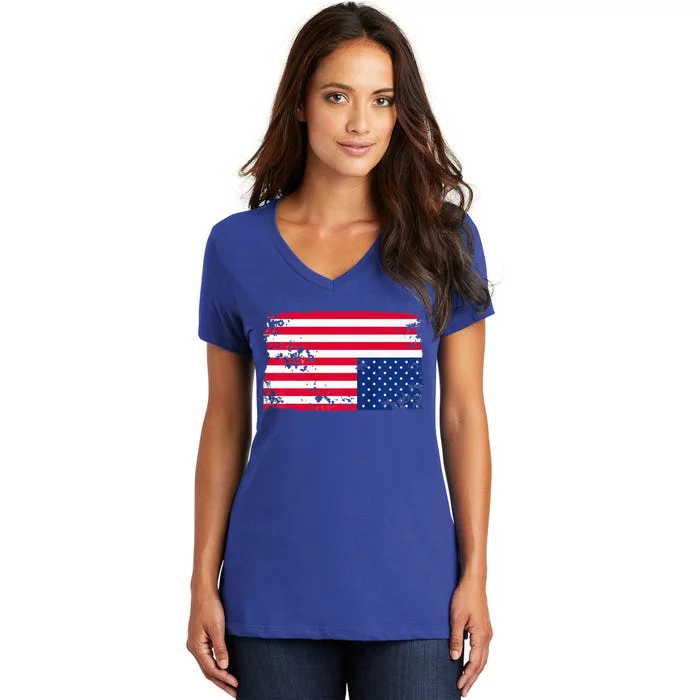 Distress Upside Down American Flag Women's V-Neck T-Shirt