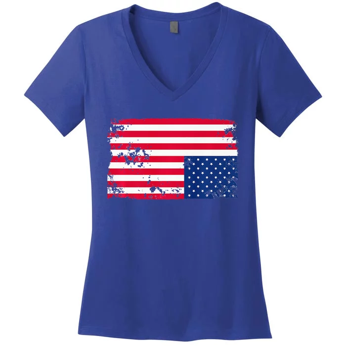 Distress Upside Down American Flag Women's V-Neck T-Shirt